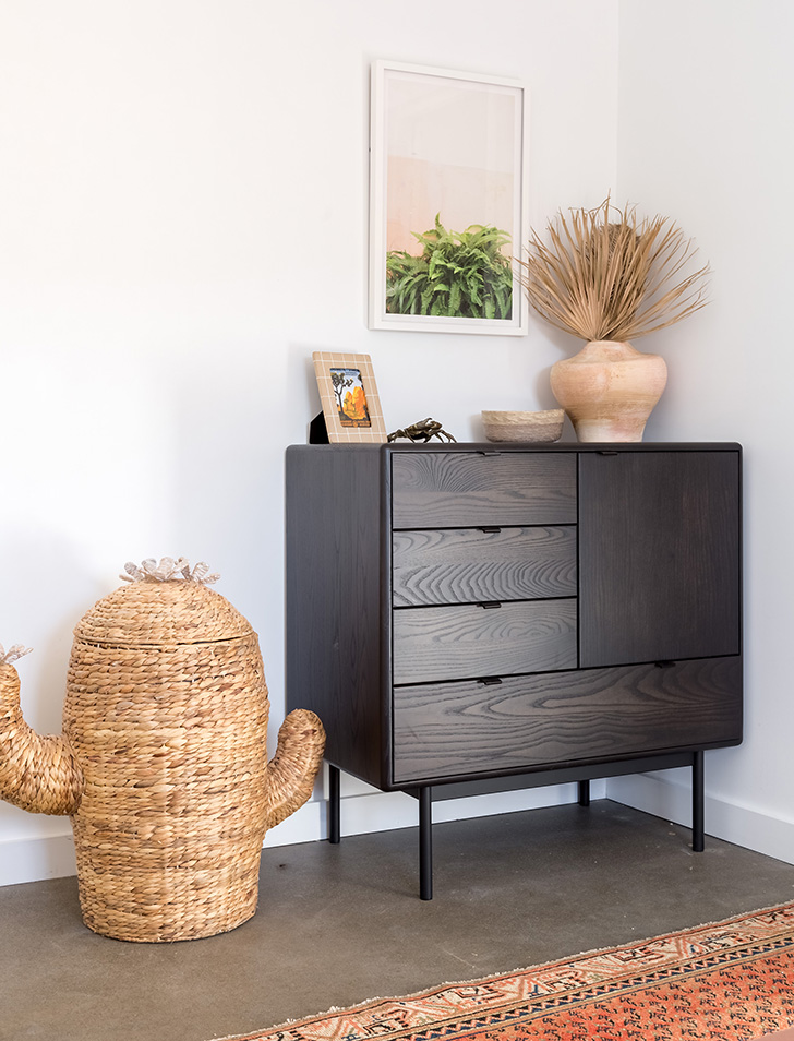 Hensley five-drawer dresser in guest room