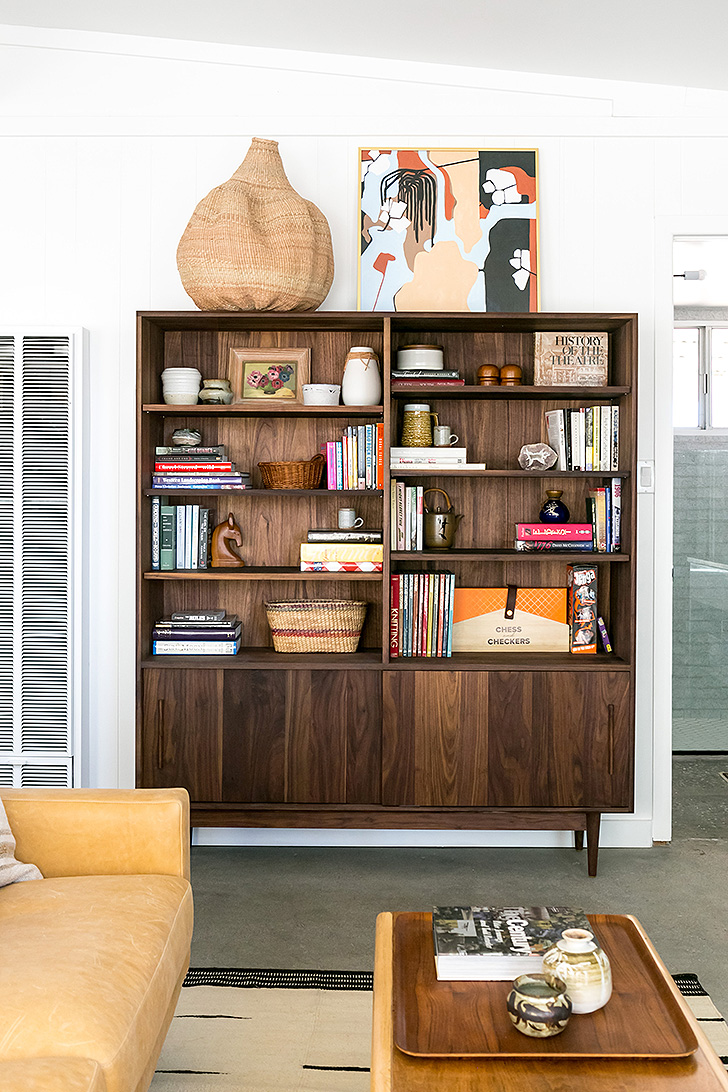 Detail of Grove walnut bookcase