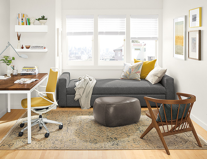 home office with pops of yellow