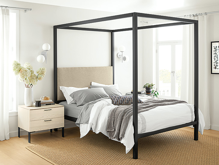 Architecture bed with Kenwood nightstand and Slim round table