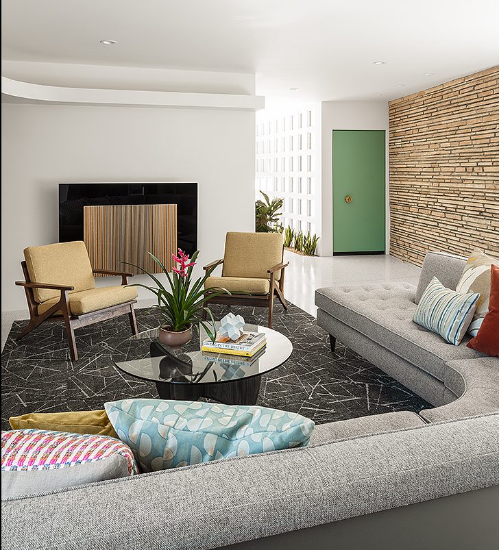 Mid-century modern living room inside the Modernism Week Showcase Home: The Gillman Residence