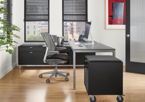 Side detail of Copenhagen benching system in office.