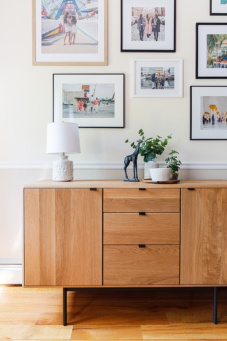 close-up of dining storage cabinet with drawers