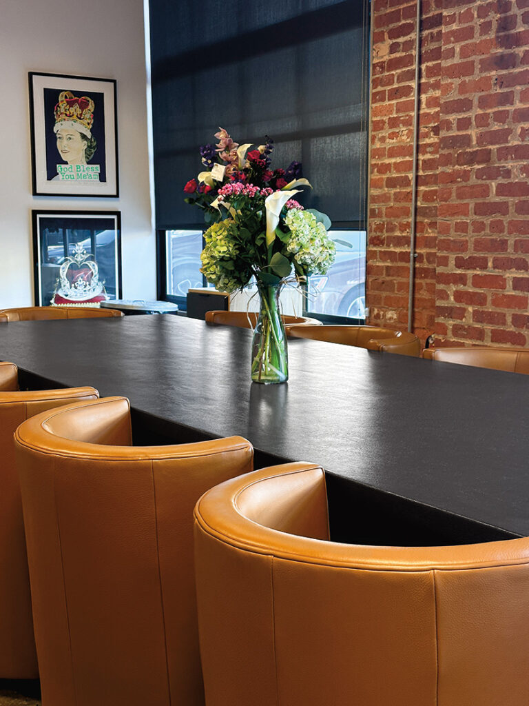 Kitchen area with Parsons table and Como dining chairs.