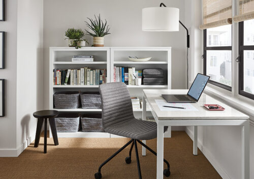 Home office with Cato chair, Parsons desk and Copenhagen shelves.