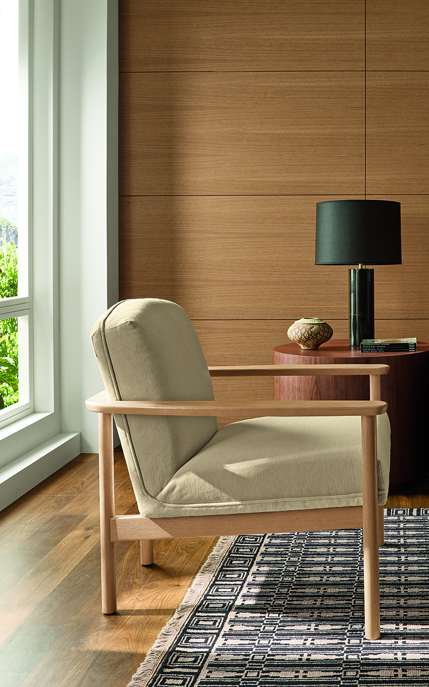 Renew chair in Terra oatmeal with Liam end table and Tulum rug