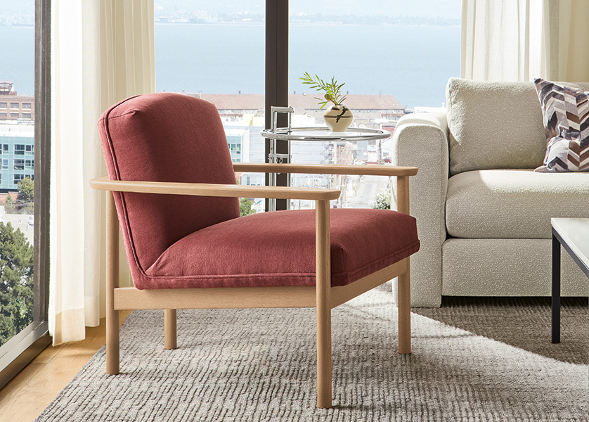 Side of Renew bio-based chair in modern living room.