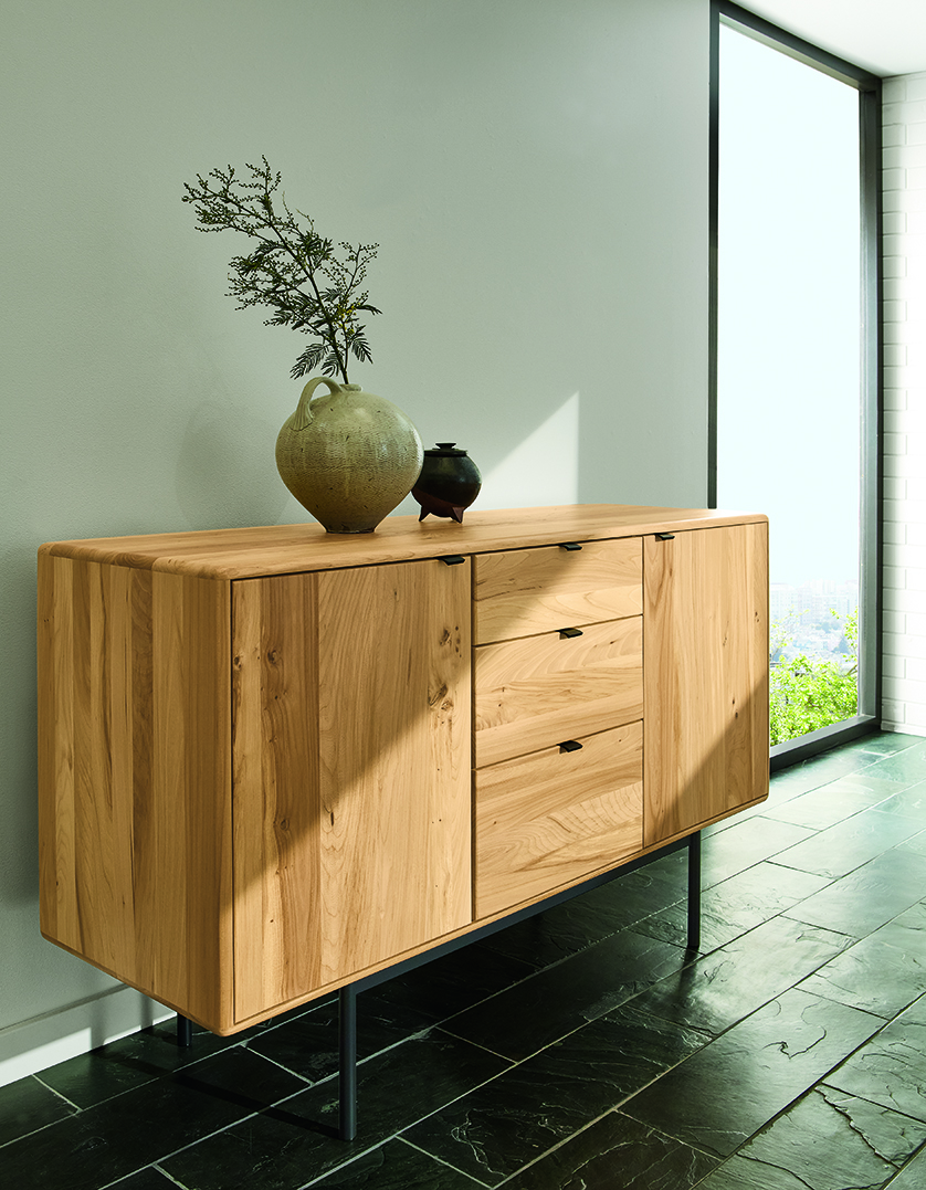 Living room with Hensley media cabinet.