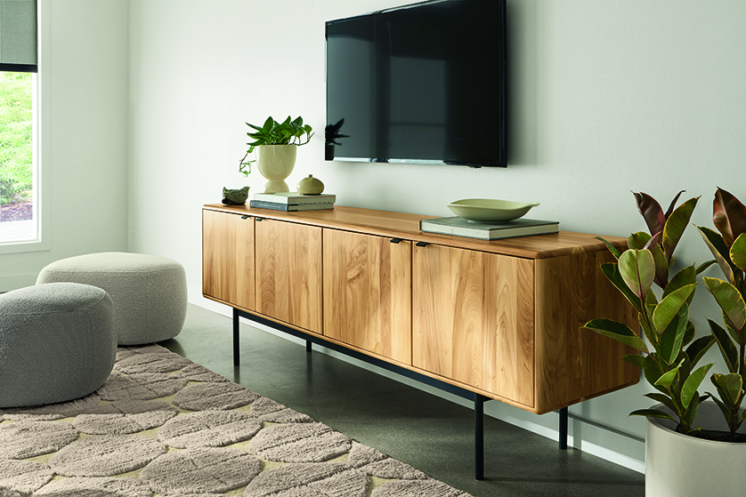 Hensley media cabinet in living room.