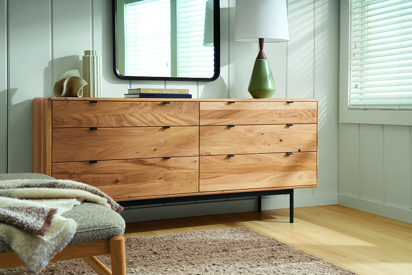 Hensley dresser in reclaimed elm in bedroom.